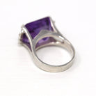 Sale - Amethyst & Diamond Ring - Estate 18k White Gold Genuine Purple 12.5 CT Gemstone - Modern Size 6.5 Diamond Statement Cocktail Jewelry