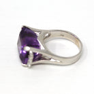 Sale - Amethyst & Diamond Ring - Estate 18k White Gold Genuine Purple 12.5 CT Gemstone - Modern Size 6.5 Diamond Statement Cocktail Jewelry