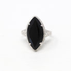 Vintage Onyx Ring - Art Deco 14k White Gold Genuine3.69 CT Gemstone - Vintage Circa 1930s Size 4.5 Fine Flower Navette Jewelry