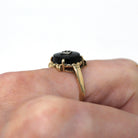 Genuine Onyx Ring - Retro 10k Yellow Gold Black Oval Gemstone Statement - Vintage Circa 1940s Era Size 5 3/4 White Gem Fine 40s Jewelry