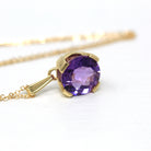 Genuine Amethyst Necklace - Estate 10k Yellow Gold Round Checkerboard Cut Purple Gem Pendant Charm - Modern February Birthstone Fine Jewelry