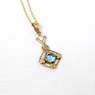 Sale - Blue Zircon Lavalier - Edwardian 10k Yellow Gold Genuine Blue 1.11 CT Gem Pendant - Antique Circa 1910s Floral Ostby Barton Jewelry