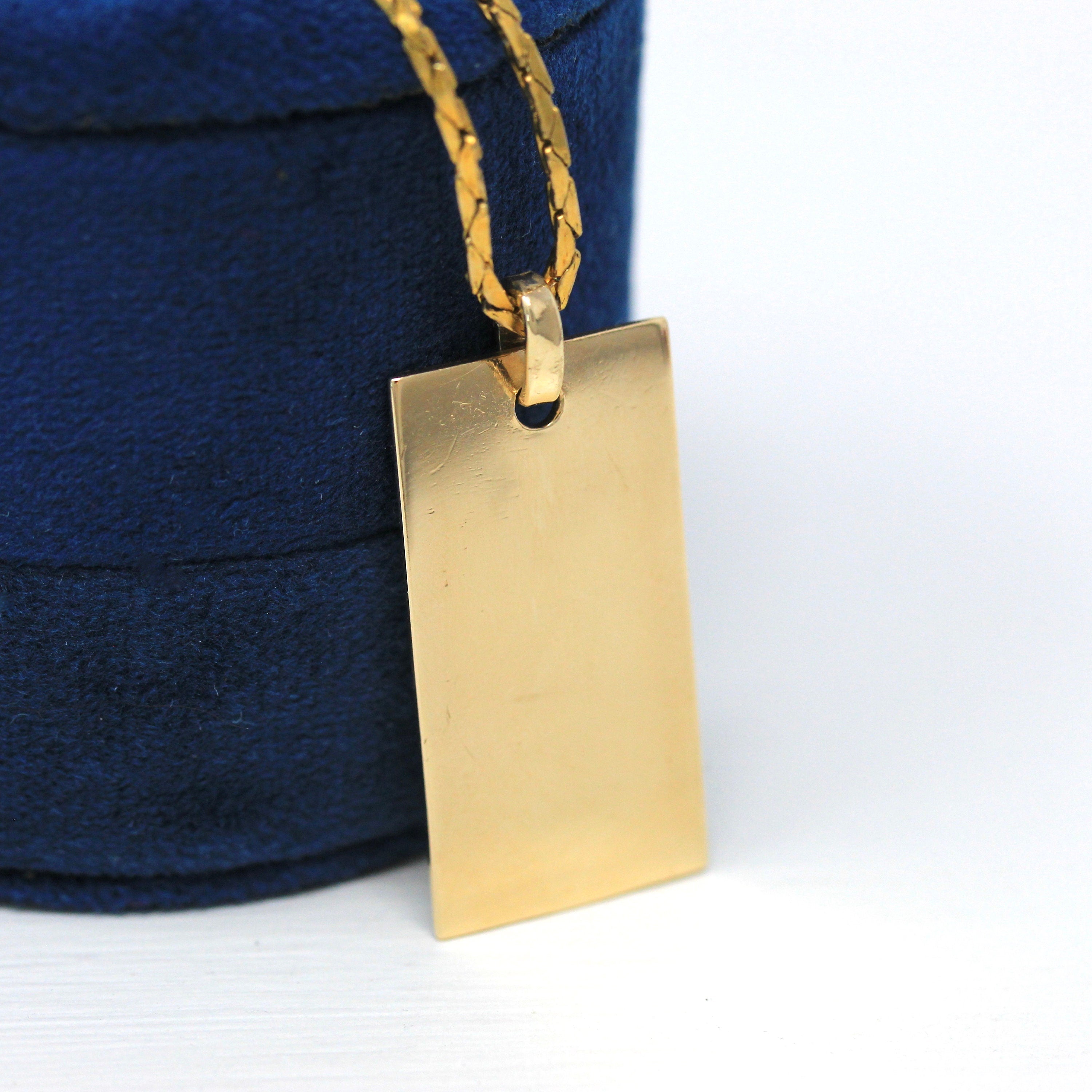 Sale - Vintage Ingot Pendant - Retro 9 Carat Solid Yellow Gold Blank Engrave Rectangular Necklace - Hallmarked 1977 London England Jewelry