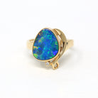 Opal Doublet Ring - Estate 14k Yellow Gold Artistic Design Statement - Size 7.5 Blue Green Play of Color Gemstone Fine Diamond Jewelry