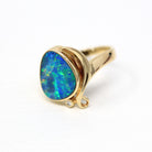 Opal Doublet Ring - Estate 14k Yellow Gold Artistic Design Statement - Size 7.5 Blue Green Play of Color Gemstone Fine Diamond Jewelry