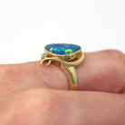 Opal Doublet Ring - Estate 14k Yellow Gold Artistic Design Statement - Size 7.5 Blue Green Play of Color Gemstone Fine Diamond Jewelry