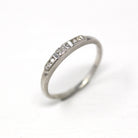 Mid Century Band - Vintage 18k White Gold .04 CTW Genuine Single Cut Diamonds Ring - Circa 1950s Era Size 6 Bridal Wedding Fine 50s Jewelry