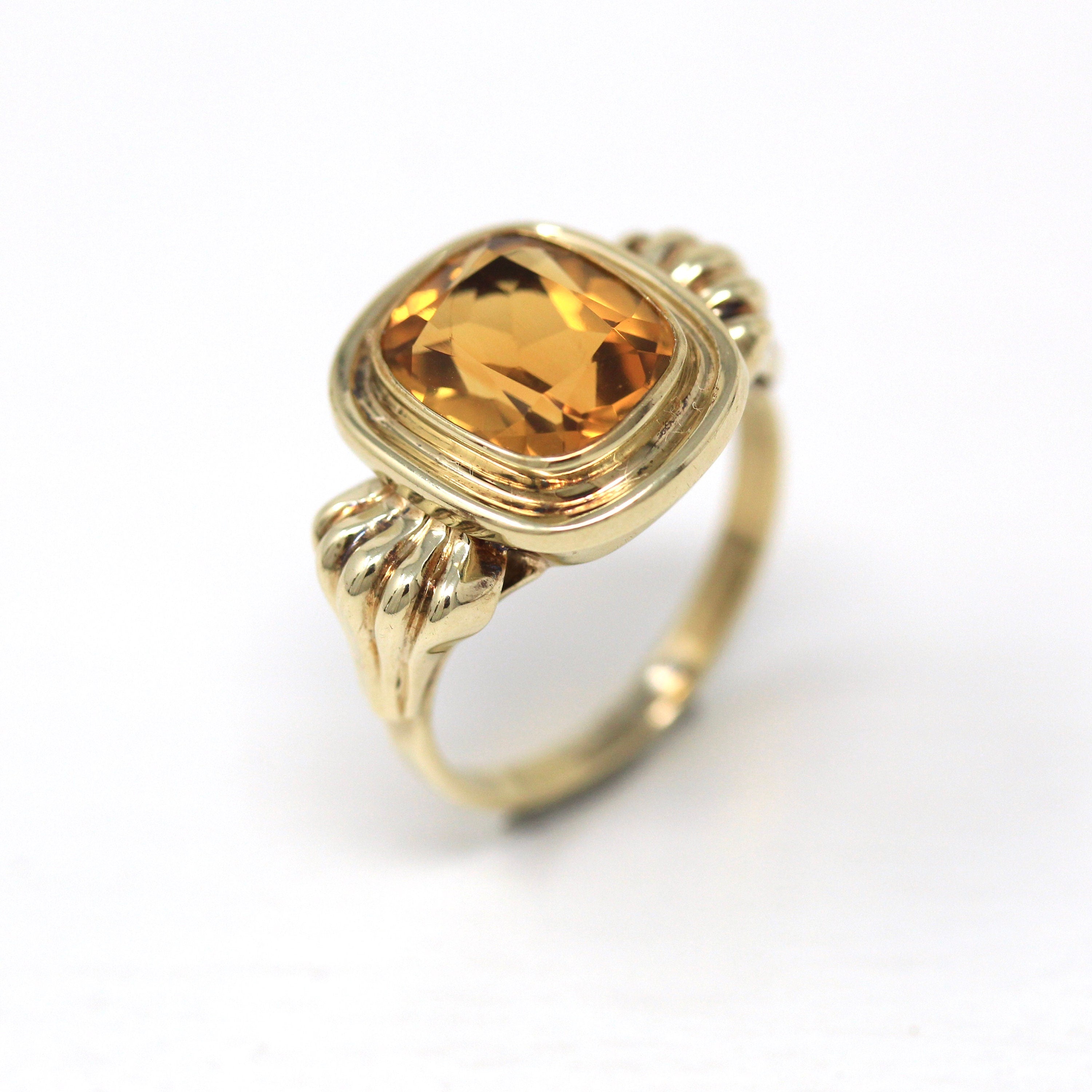 Genuine Citrine Ring - Retro 8k 333 Yellow Gold Oval 2.92 CT Gemstone - Vintage Circa 1960s Era Size 5 3/4 November Birthstone Jewelry