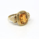 Genuine Citrine Ring - Retro 8k 333 Yellow Gold Oval 2.92 CT Gemstone - Vintage Circa 1960s Era Size 5 3/4 November Birthstone Jewelry