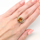 Genuine Citrine Ring - Retro 8k 333 Yellow Gold Oval 2.92 CT Gemstone - Vintage Circa 1960s Era Size 5 3/4 November Birthstone Jewelry