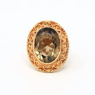 Smoky Quartz Ring - Retro 12k Gold Filled Oval Cut 8.59 ct Gem - Vintage Circa 1960s Era Size 6 Adjustable Statement Cocktail Jewelry