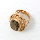 Smoky Quartz Ring - Retro 12k Gold Filled Oval Cut 8.59 ct Gem - Vintage Circa 1960s Era Size 6 Adjustable Statement Cocktail Jewelry