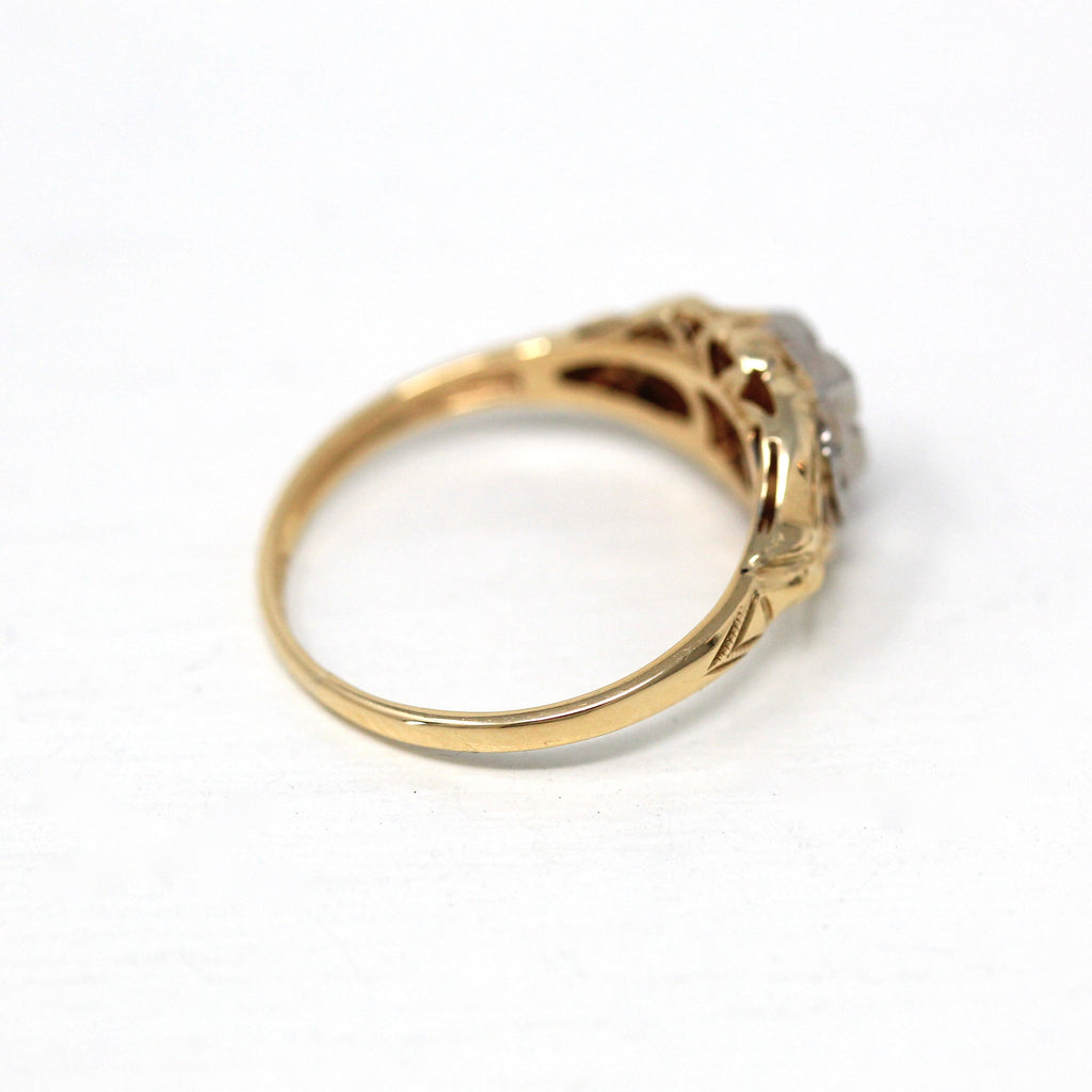 Vintage Engagement Ring - Retro Era 14k Yellow Gold .04 ctw Genuine Diamond Gemstones - Circa 1940s Size 4.75 Fine 40s Bridal Gem Jewelry