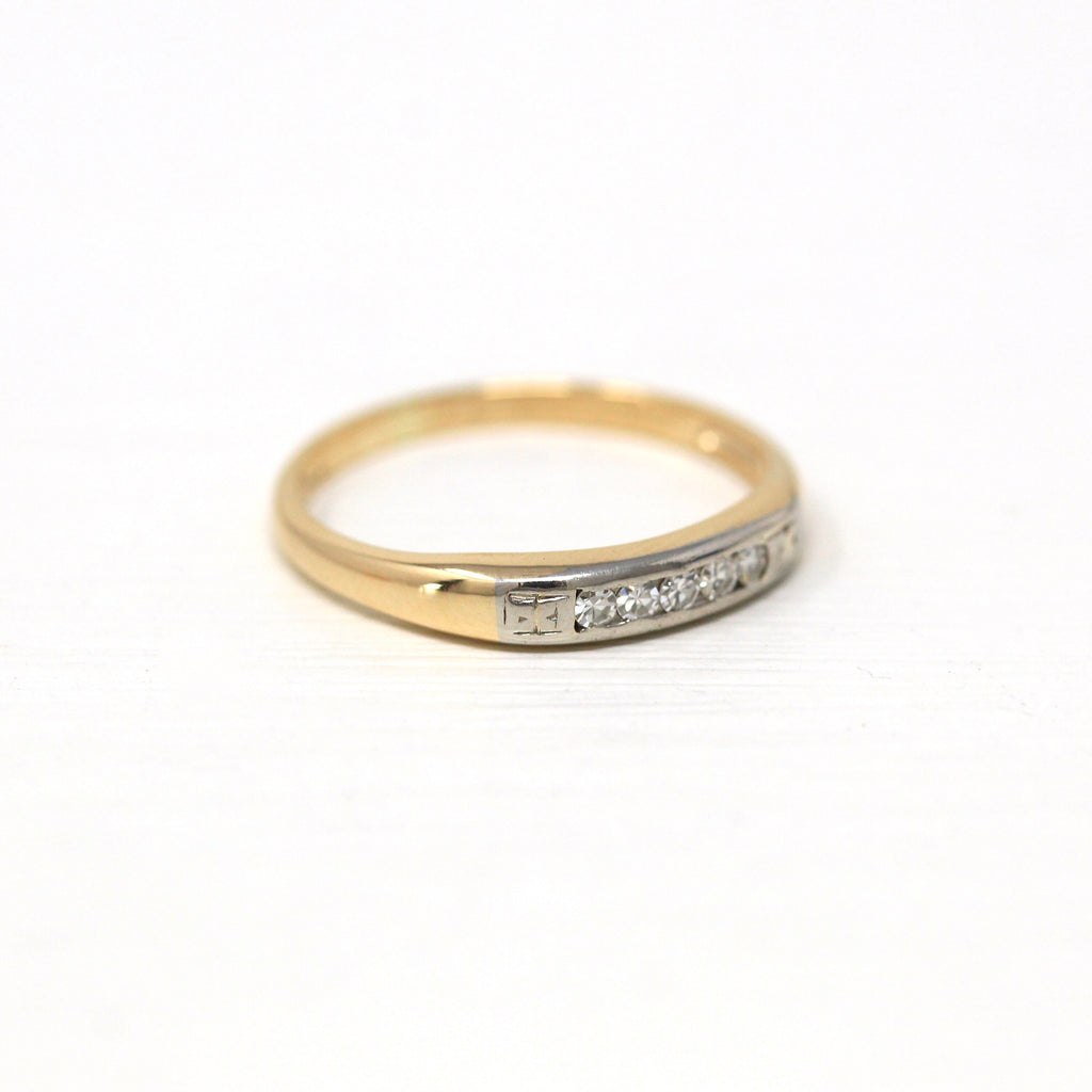 Vintage Wedding Band - Retro Era 14k Gold & Palladium Genuine Single Cut Diamond Gem Ring - Circa 1940s Size 5.75 Stacking Fine 40s Jewelry