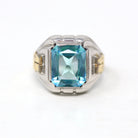 Art Deco Ring - Vintage Sterling Silver Emerald Cut Seafoam Green Teal Blue Glass Stone - Circa 1930s Era Size 8 1/2 Ostby & Barton Jewelry