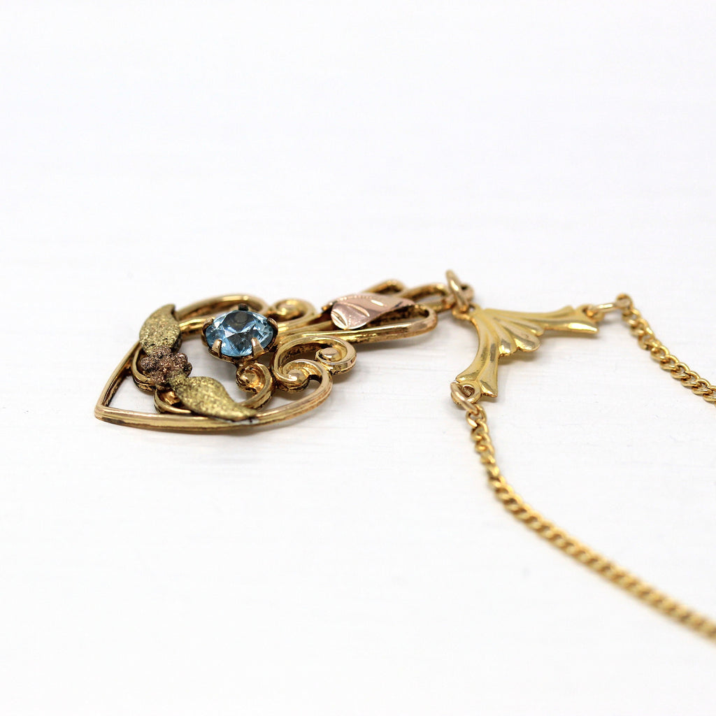 Genuine Zircon Necklace - Retro 10k Gold Filled Round Faceted .74 CT Lavalier - Vintage Circa 1940s Era 18 " Fashion Accessory 40s Jewelry