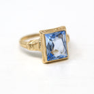 Created Spinel Ring - Retro Era 10k Yellow Gold Rectangular Faceted 3.24 CT Blue Stone - Vintage 1940s Era Size 6 Statement Cocktail Jewelry