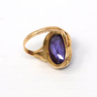 Created Color Change Sapphire Ring - Retro Era 14k Yellow Gold Purple Pink 14.3 CT Stone - Circa 1960s Era Size 10 Fine Statement Jewelry