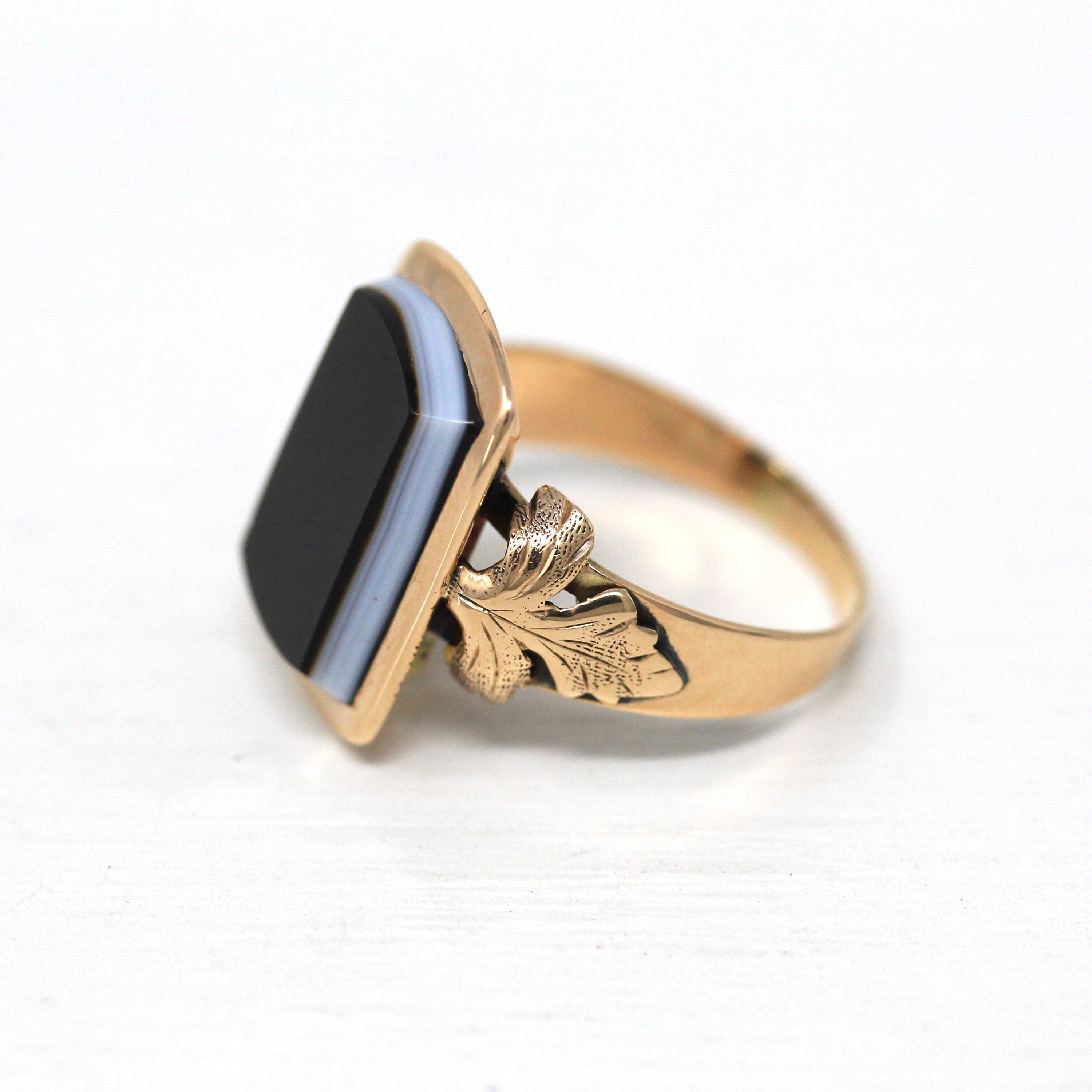 Sale Genuine Onyx Ring Victorian 10k Yellow Gold Genuine Black W MJV