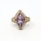 Genuine Amethyst Ring - Vintage Art Deco 14k White Gold 1.62 CT Purple Gem - Circa 1930s Era Size 5 1/4 Seed Pearl Halo Flower Fine Jewelry