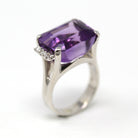 Sale - Amethyst & Diamond Ring - Estate 18k White Gold Genuine Purple 12.5 CT Gemstone - Modern Size 6.5 Diamond Statement Cocktail Jewelry