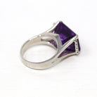 Sale - Amethyst & Diamond Ring - Estate 18k White Gold Genuine Purple 12.5 CT Gemstone - Modern Size 6.5 Diamond Statement Cocktail Jewelry