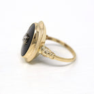 Onyx & Diamond Ring - Retro 10k Yellow Gold Cabochon Cut Genuine Black Gemstone - Vintage Circa 1960s Size 6.25 Statement Esemco 60s Jewelry