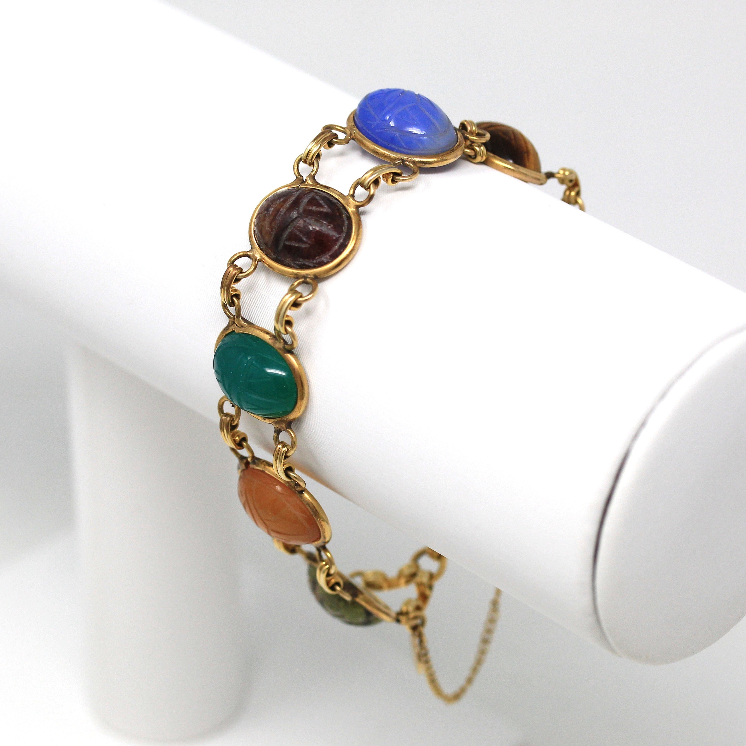 Vintage Scarab Bracelet Gold filled Carved Gemstones store