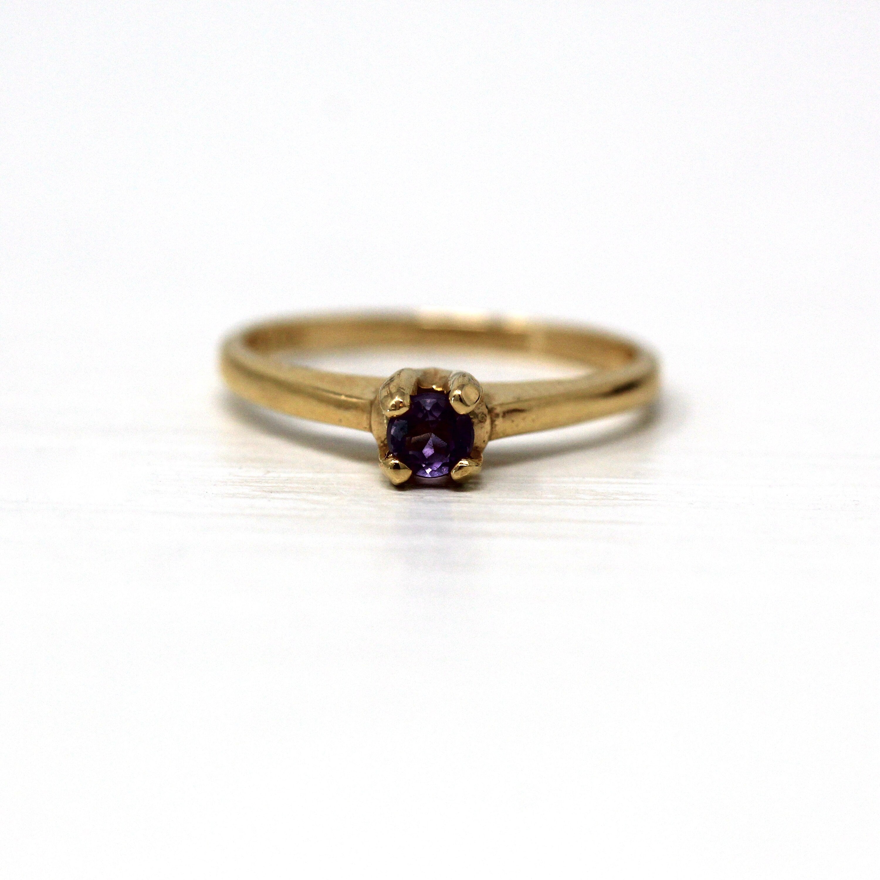 Sale - Genuine Amethyst Ring - Retro 14k Yellow Gold Round Faceted .12 CT Gem - Vintage Circa 1970s Size 5 1/2 February Birthstone Jewelry