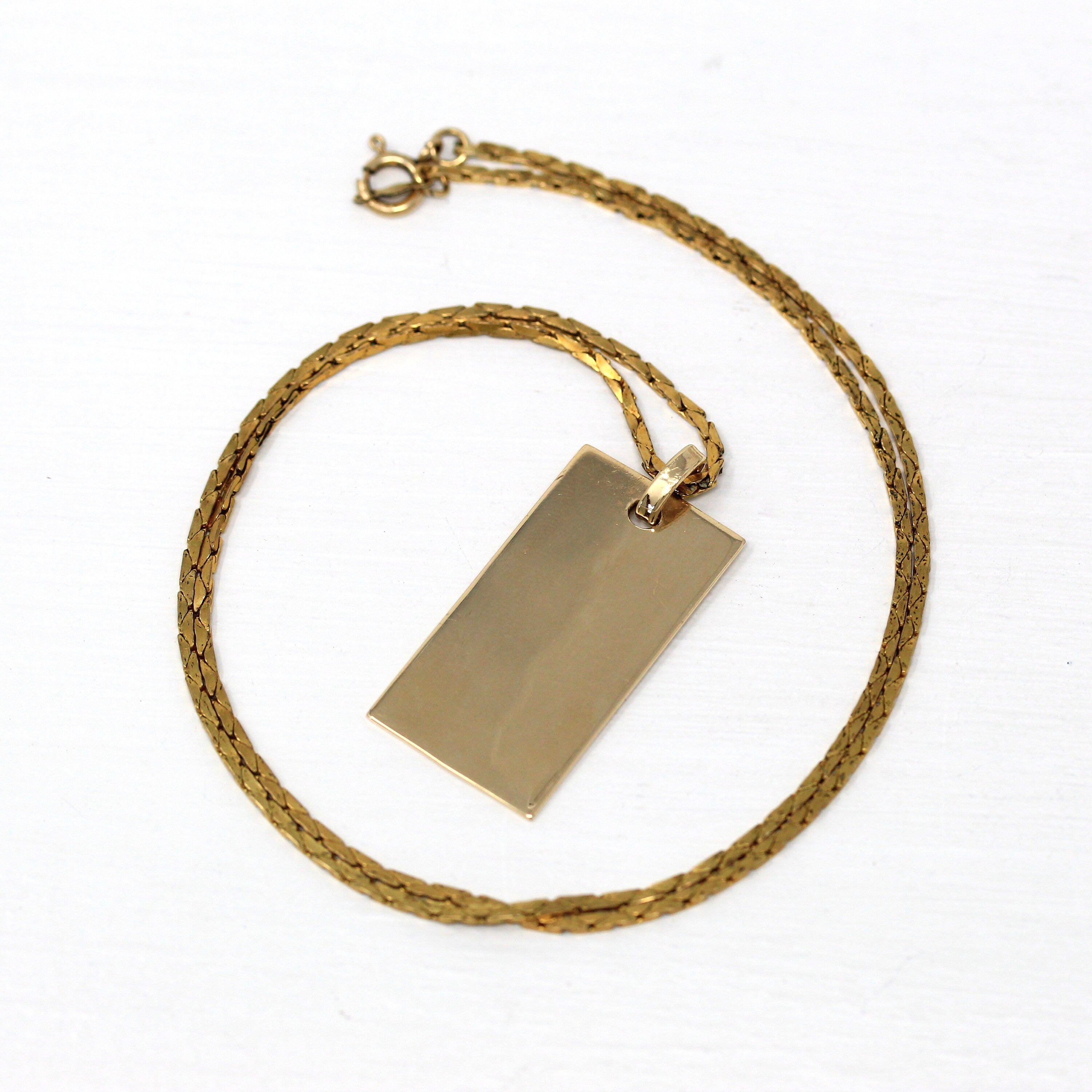 Sale - Vintage Ingot Pendant - Retro 9 Carat Solid Yellow Gold Blank Engrave Rectangular Necklace - Hallmarked 1977 London England Jewelry