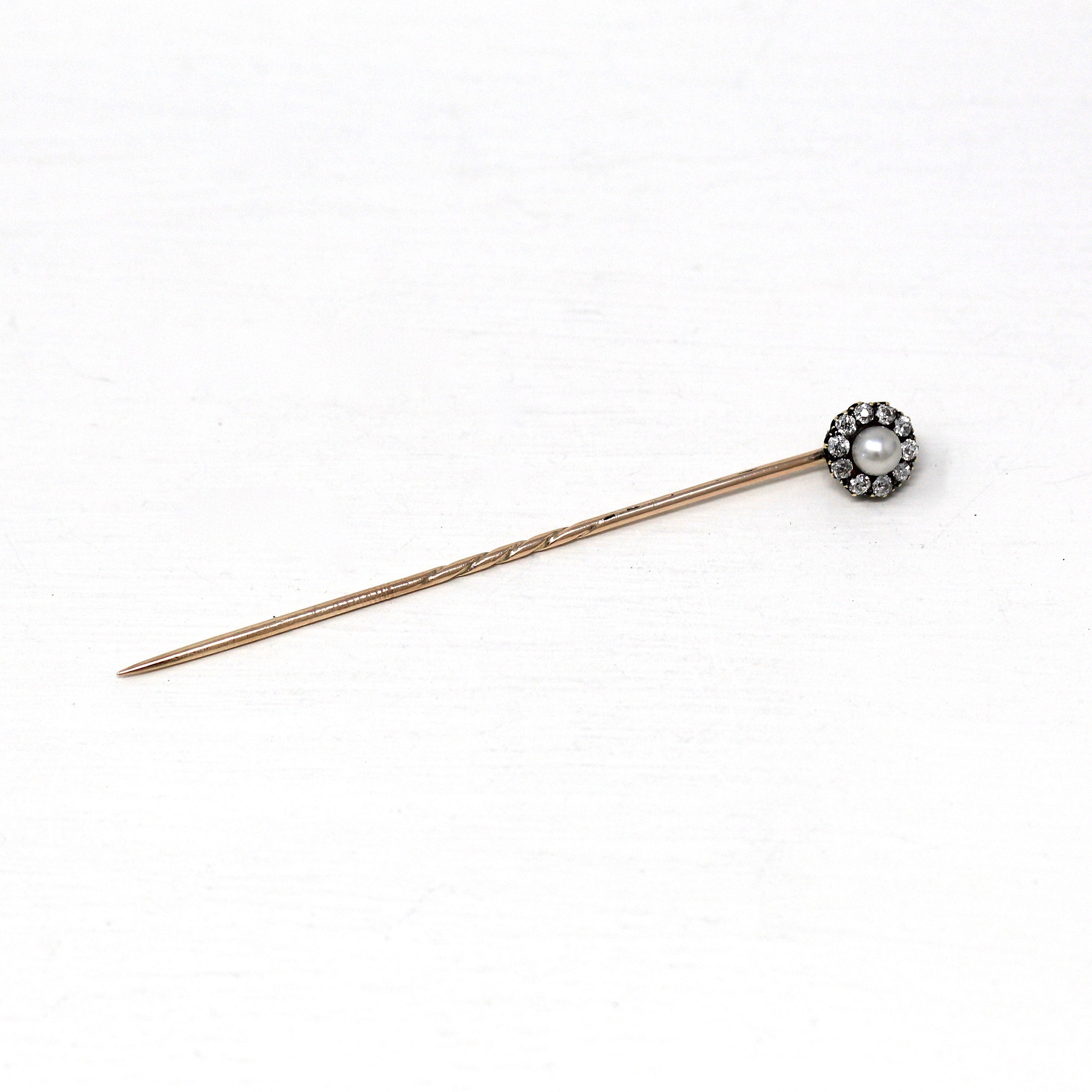 10K Gold hot Antique Stick Pin with Solitaire Crystal, Dapper Accessory