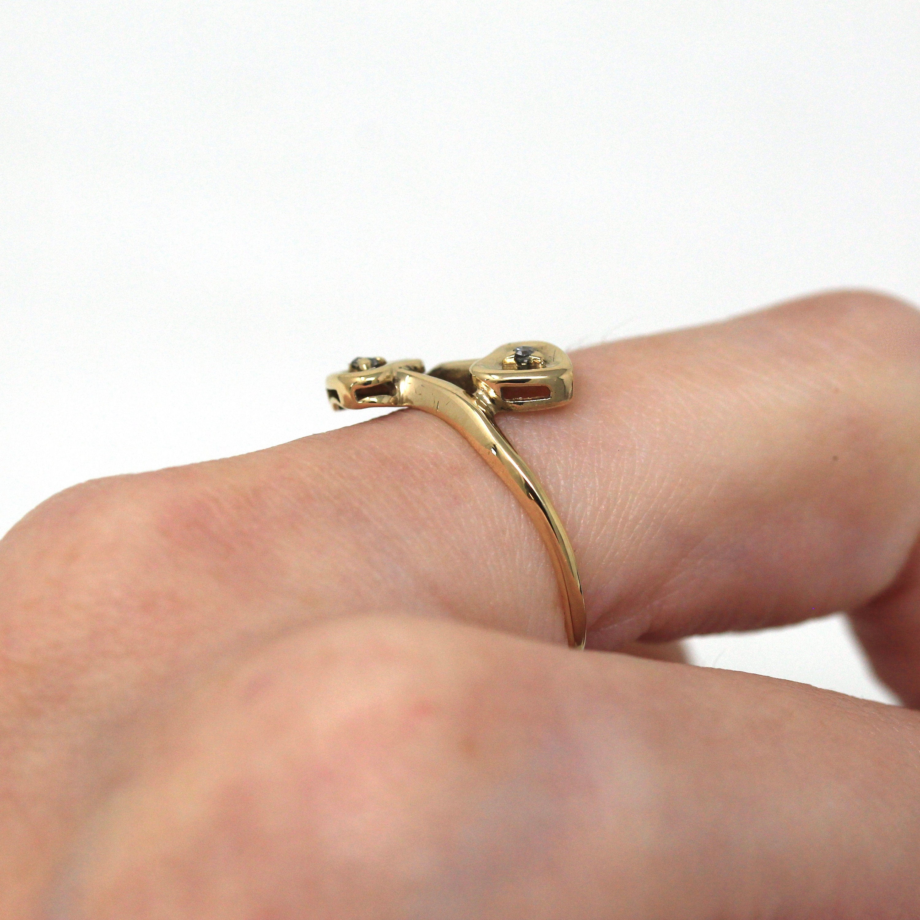 Antique Vintage Diamond Heart Ring - 10K Yellow Gold popular Wedding Anniversary Band