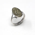 Vintage Pyrite Ring - Retro Sterling Silver Genuine Sparkly Druzy Crystal Cluster - 1940s Size 3 1/4 Fool's Gold Metallic Dainty Jewelry