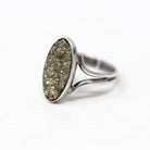 Vintage Pyrite Ring - Retro Sterling Silver Genuine Sparkly Druzy Crystal Cluster - 1940s Size 3 1/4 Fool's Gold Metallic Dainty Jewelry