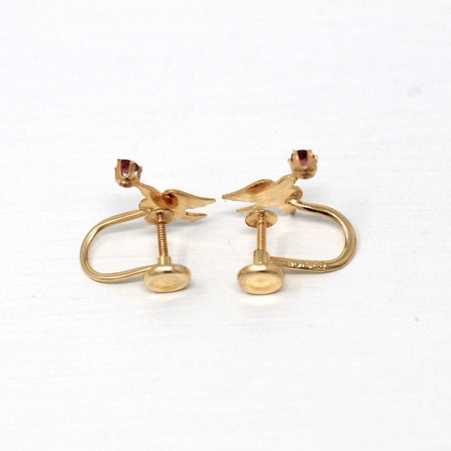 Sale Vintage Bird Earrings Retro 10k Yellow Gold Round Faceted Pur MJV