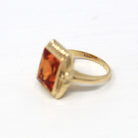 Created Orange Sapphire Ring - Retro Era 10k Yellow Gold Rectangular Faceted 3.95 CT Stone - Vintage Circa 1940s Size 3 Fine Jewelry