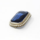 Art Deco Brooch - Vintage 10k White Gold Seed Pearl & Simulated Sapphire Statement Pin - Circa 1930s Era Blue Glass 30s Fine Jewelry