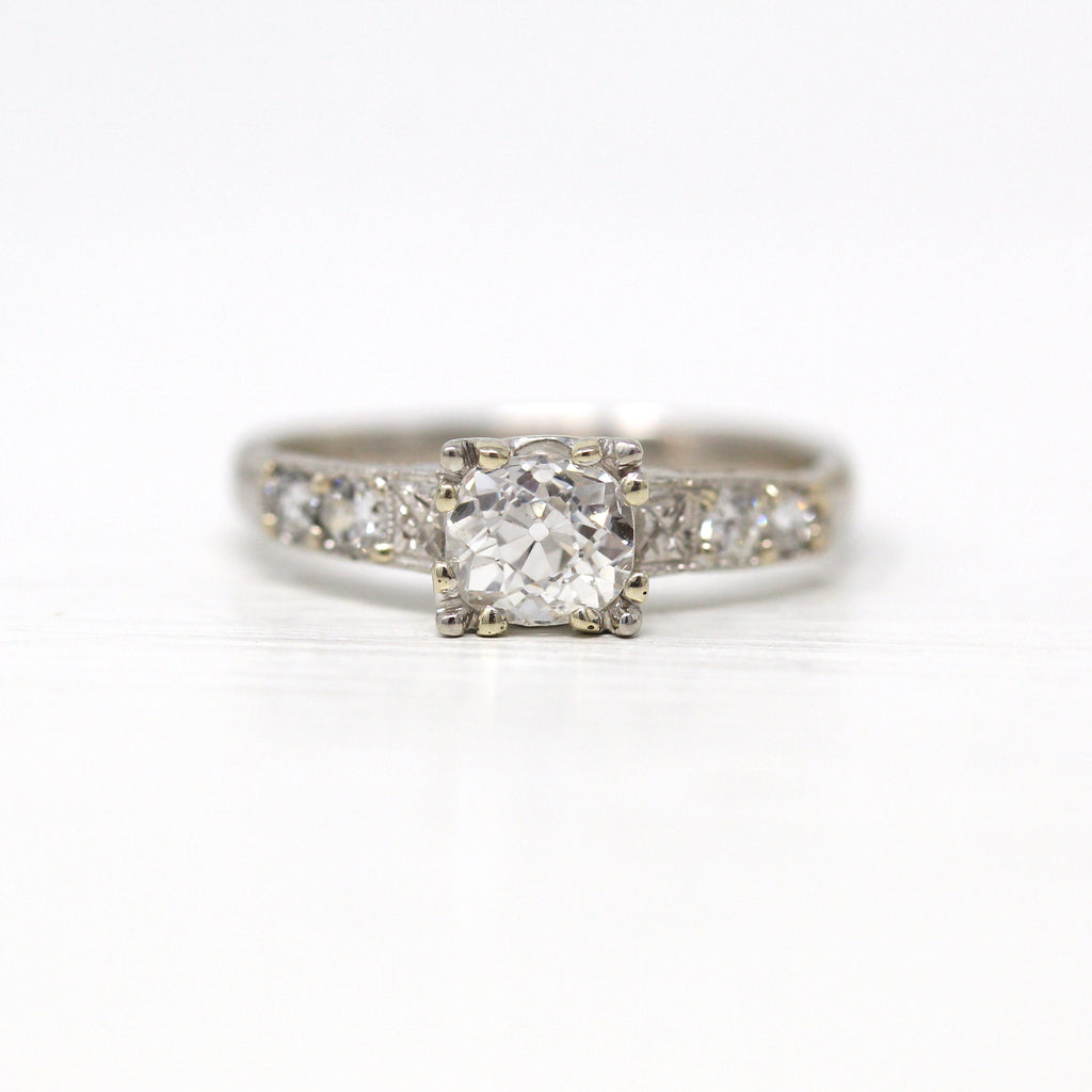 Vintage Engagement Ring - Mid Century Era Platinum & Genuine 0.7 CT Diamond Gemstone - Circa 1950s Size 5.5 Classic Bridal Jewelry W/ Report