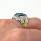 Art Deco Ring - Vintage Sterling Silver Emerald Cut Seafoam Green Teal Blue Glass Stone - Circa 1930s Era Size 8 1/2 Ostby & Barton Jewelry