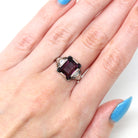 Art Deco Ring - Vintage Sterling Silver Emerald Cut Simulated Amethyst Purple Glass Stone - Circa 1930s Size 5 3/4 Ostby Barton OB Jewelry