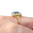 Created Spinel Ring - Retro Era 10k Yellow Gold Rectangular Faceted 3.24 CT Blue Stone - Vintage 1940s Era Size 6 Statement Cocktail Jewelry