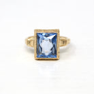 Created Spinel Ring - Retro Era 10k Yellow Gold Rectangular Faceted 3.24 CT Blue Stone - Vintage 1940s Era Size 6 Statement Cocktail Jewelry