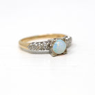 Retro Opal Ring - Vintage 14k Yellow & White Gold Genuine .43 CT Round Cabochon Gemstone - Vintage Circa 1940s Size 6 Two Tone Fine Jewelry