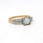 Retro Opal Ring - Vintage 14k Yellow & White Gold Genuine .43 CT Round Cabochon Gemstone - Vintage Circa 1940s Size 6 Two Tone Fine Jewelry