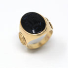 1936 Class Ring - Art Deco 10k Yellow Gold Elizabethtown College Signet - Vintage Carved Initial E Genuine Black Onyx Statement Fine Jewelry