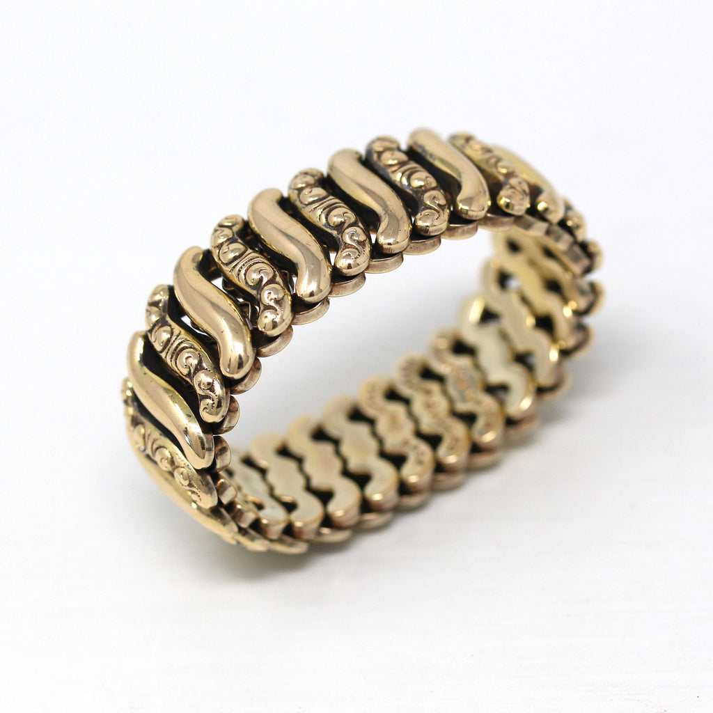 Vintage Expansion Bracelet - Retro Gold Filled Sterling Base Expanding Stretch Link - Circa 1910s Era Statement Fashion Accessory Jewelry