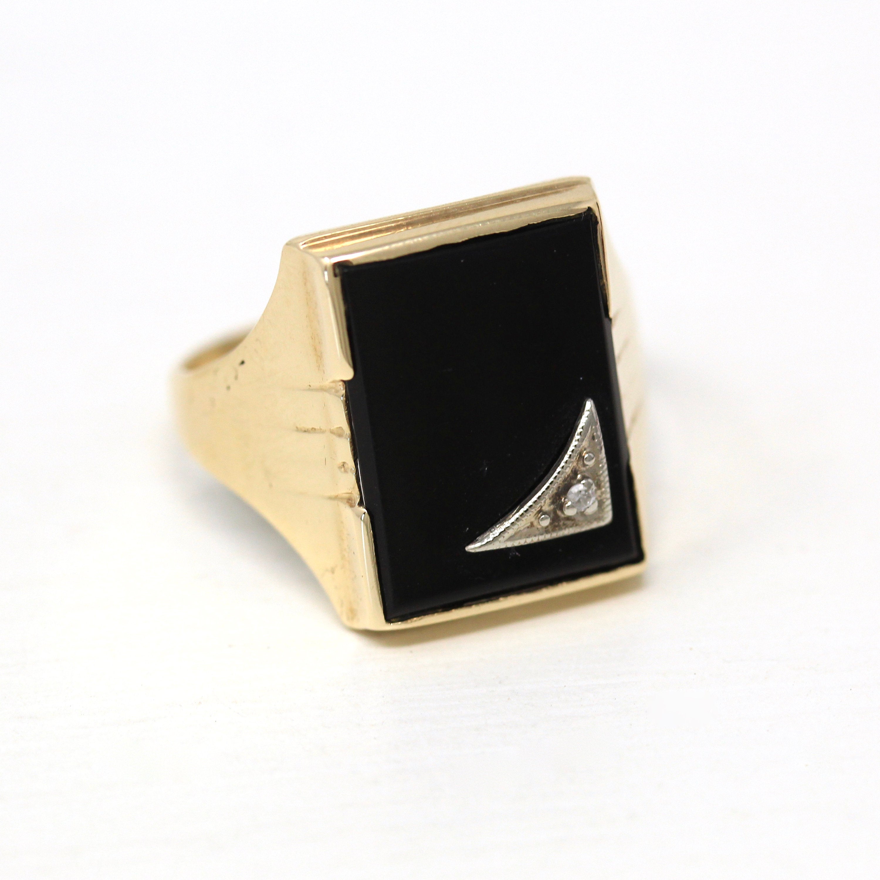 Vintage Onyx Ring - Retro 10k Yellow Gold Genuine Rectangular Black Gem - Circa 1940s Size 8 3/4 Statement Fine Dason Davidson Sons Jewelry