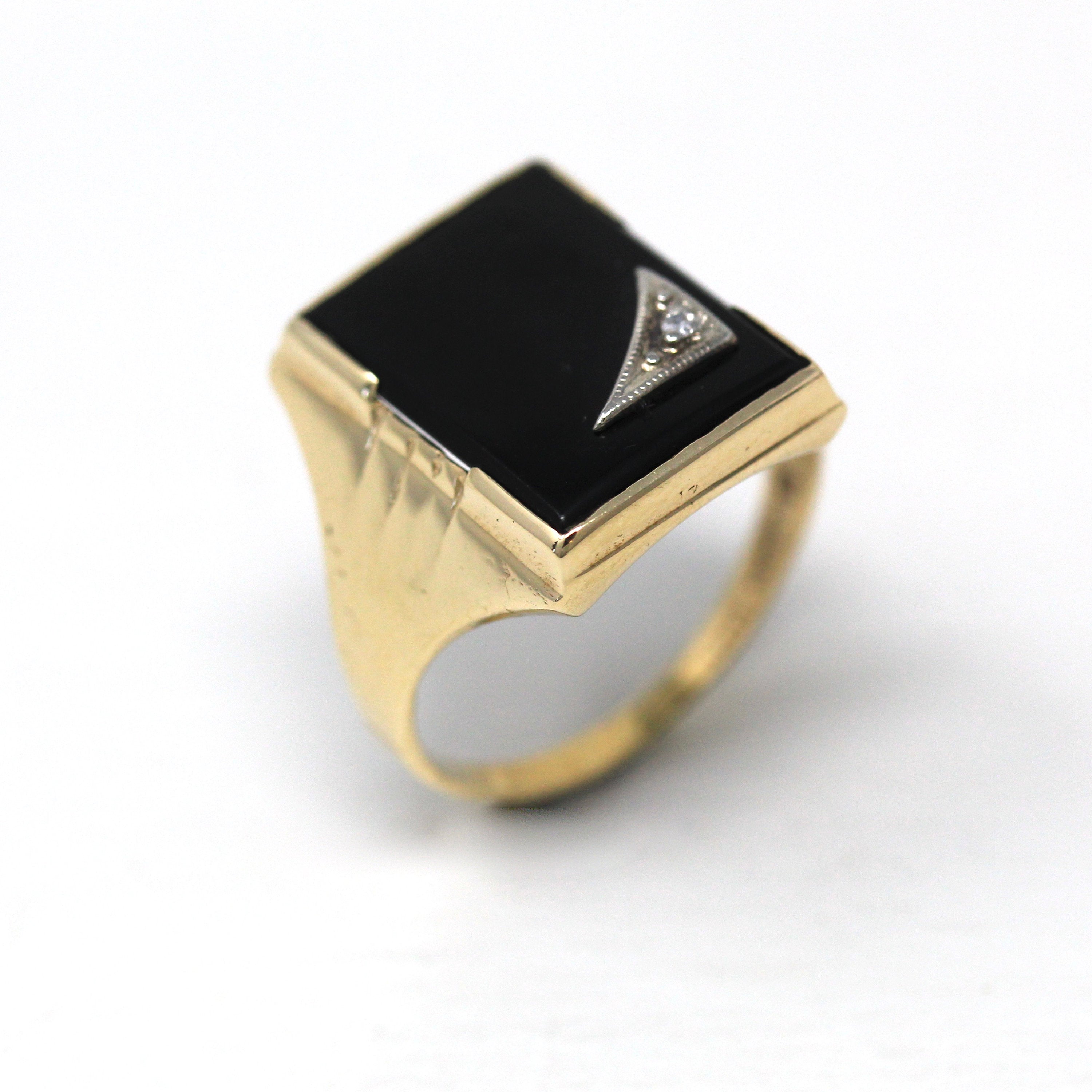 Vintage Onyx Ring - Retro 10k Yellow Gold Genuine Rectangular Black Gem - Circa 1940s Size 8 3/4 Statement Fine Dason Davidson Sons Jewelry