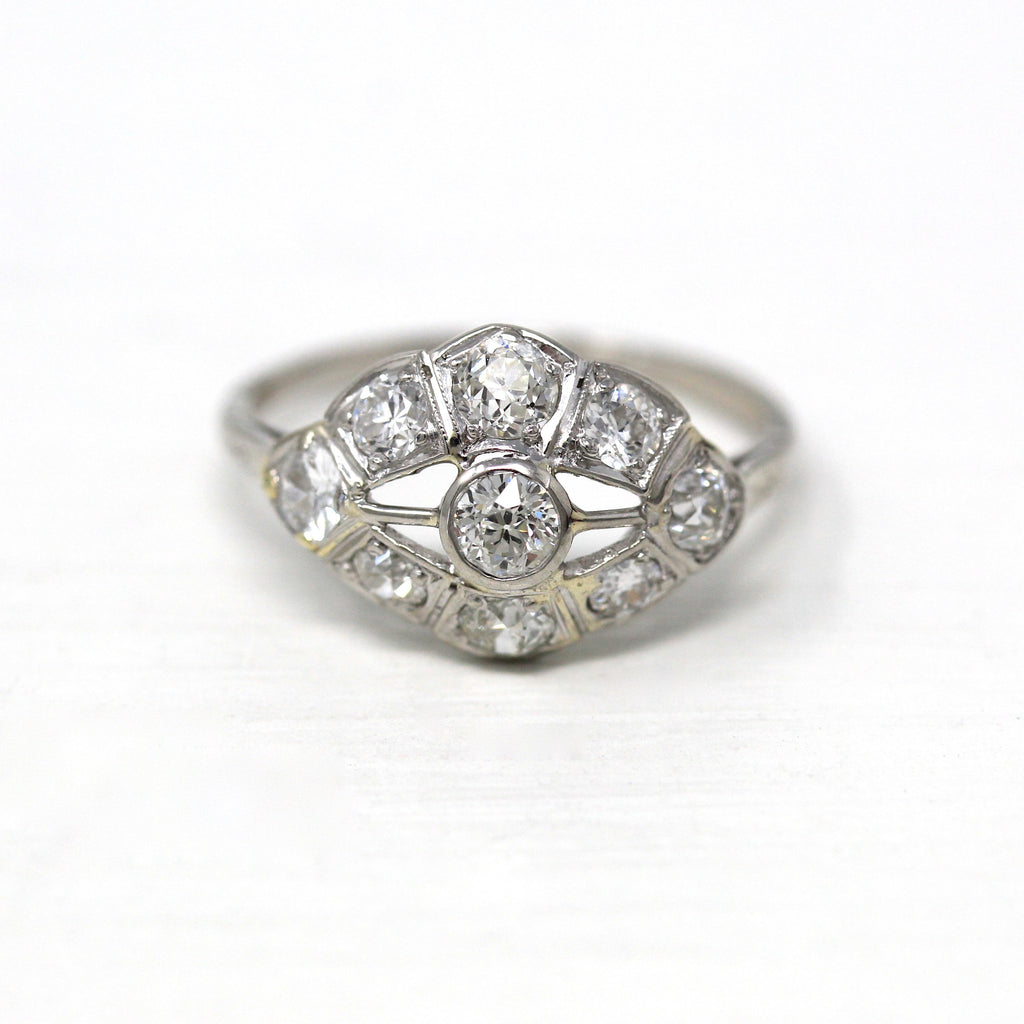 Antique Engagement Ring - Platinum Edwardian Era Old European Cut 1.04 CTW Diamond Statement - 1910s Vintage Size 6 3/4 Bridal Fine Jewelry