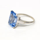 Created Spinel Ring - Vintage 14k White Gold Rectangular Cut Blue 13.48 Carat Statement - Circa 1960s Size 8 1/4 Cocktail 60s Fine Jewelry